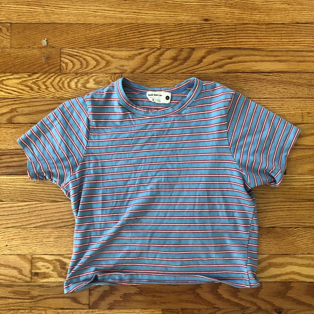 Back beat co. cropped red, white, and blue striped t-shirt